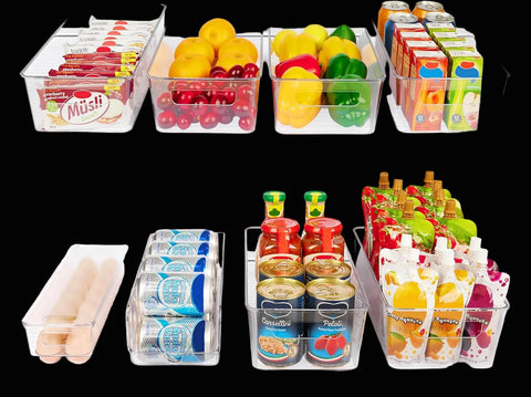 Set of 8 Fridge Organizer, Refrigerator Organizer Bins with Handles, Freezer Organizer Clear Organizing Bins, Bpa-Free Fridge Storage Containers for Fridge, Freezer, Cabinet, Kitchen, Pantry